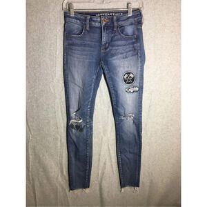 Womens American Eagle Jeans Jeggings Trendy Designs Punk Goth Y2K patches